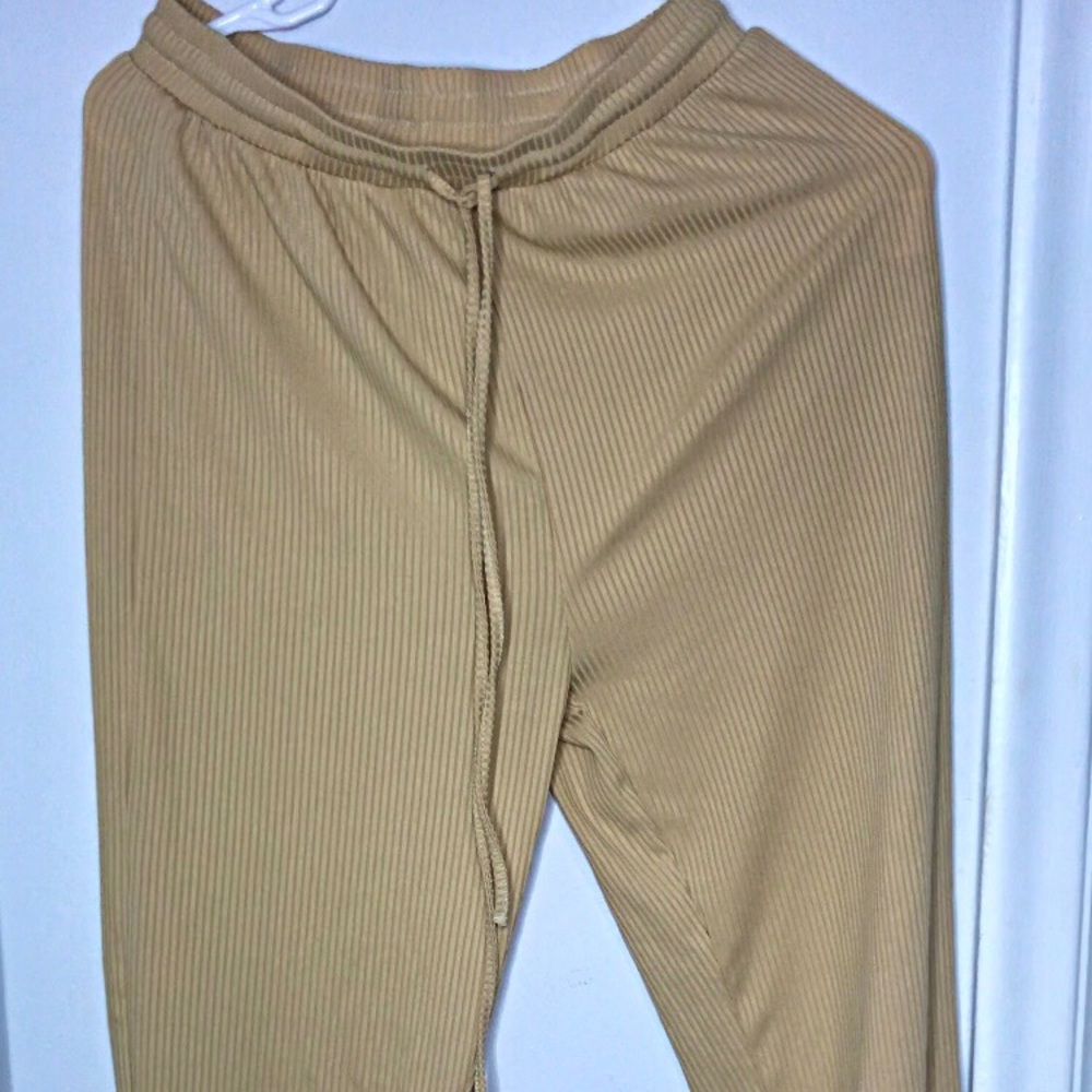 SHEIN Ribbed Cream Drawstring Sweatpants